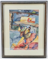 Colorful Expressionist Watercolor Portrait, Signed