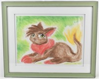 Pastel Drawing of Flaming Warrior Cat on Paper