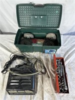 Toolbox, battery charger, ratchet set