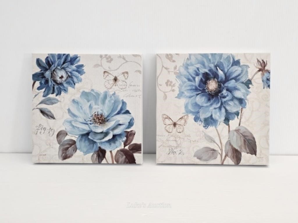 PAIR OF FLORAL CANVAS PRINTS - 12" SQUARE