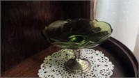 Vintage Green Glass with Silver Pedestal