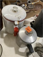 White Enamel Percolator Pot and Small Percolator