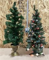 2-Lighted Christmas trees-one w/ ornaments-38in