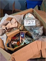 Box of decorations, glass; advertising keychains