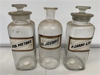 3 Large Apothecary Bottles.