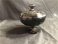 Black Glass Footed Candy Dish with Lid