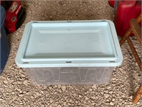 Light blue and clear 15 gallon tote