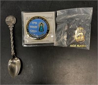 Alaskan pin, Kansas spoon, and a Veteran's helplin
