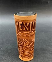 Leather bound shooter glass from Mexico, nicely to