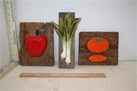 Ceramic Vegetable Art On Primitive Look Wood