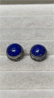 Pair Of Vintage Sterling Silver Earrings With Blue