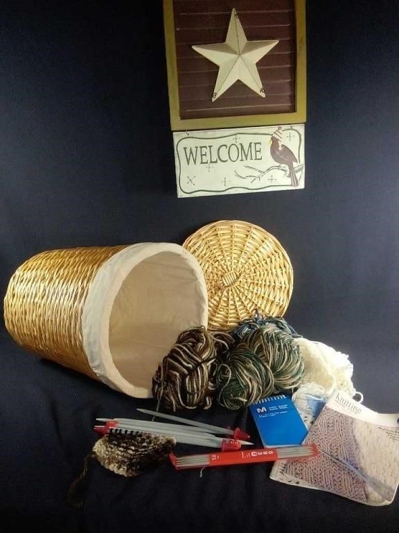 Hanging Welcome sign plus woven basket and