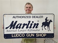 Embossed Ludco  Dealer Gun Shop Metal Sign 36 x 18