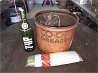 co-op grease bucket with mop + classic 7up bottle