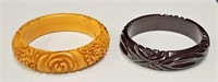 (2) Vintage Hand Carved Bakelite Bangles