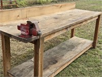 8' Heavy Wooden Work Bench w/ Craftsman Vise