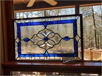 BLUE / CLEAR STAINED GLASS PANEL - 18" X 12"