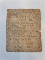 1776 $1/3 Continental Currency CC-20