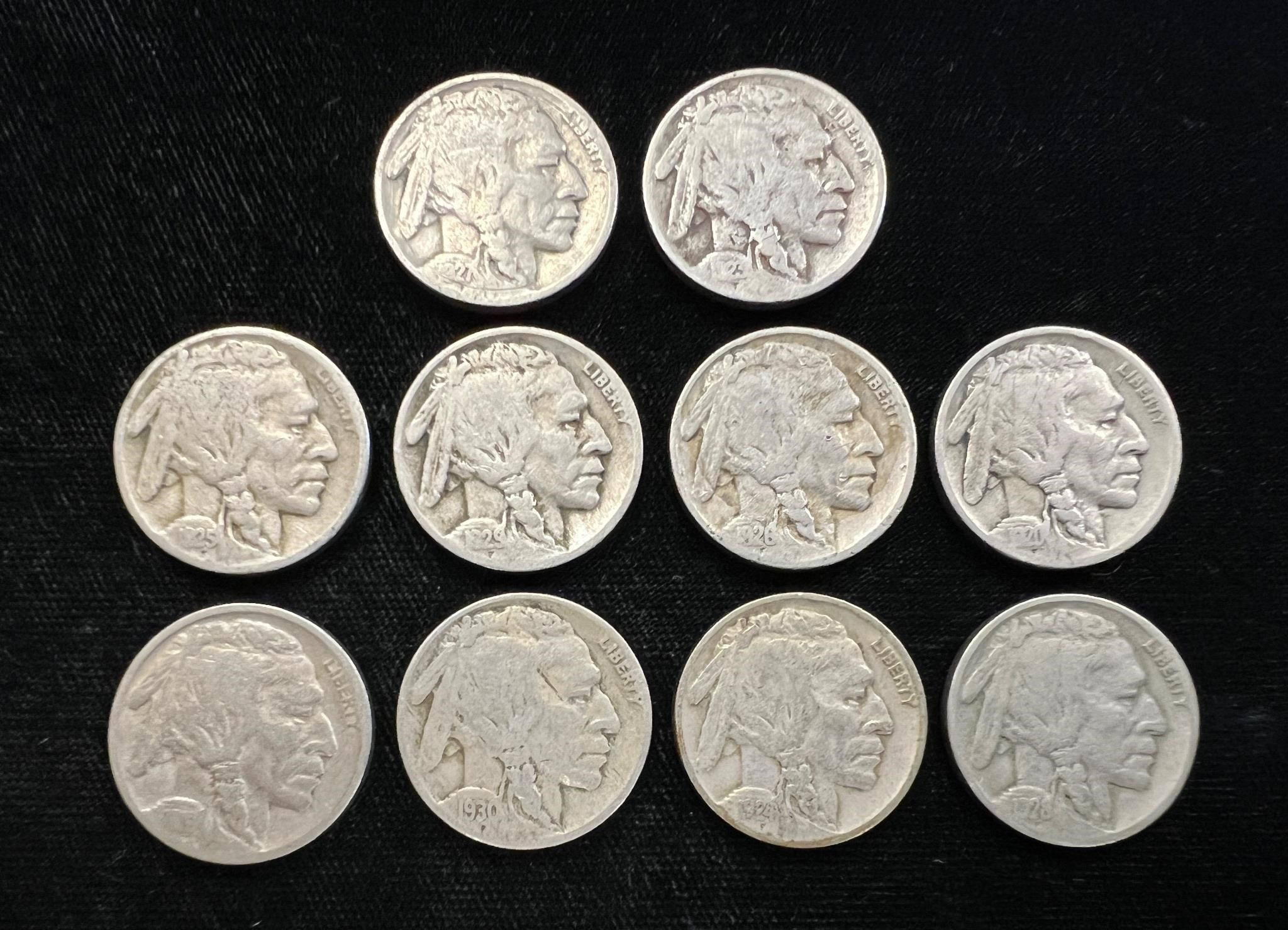 Lot of 10 Buffalo Nickels