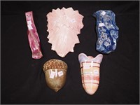 Five art pottery wall pockets: Frankoma,