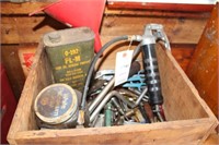 WOOD BOX WITH VARIOUS TOOLS