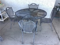 Iron Patio Table W/4 Chairs, 48in Round