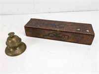 Brass Bell & Vintage Carved Wood Box
