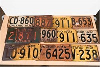 LOT OF 1930'S ONTARIO LICENSE PLATES