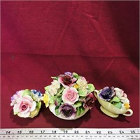 Lot Of 3 Bone China Flowers