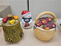 Basket, Tree Trunk and Snowman Cookie Jars