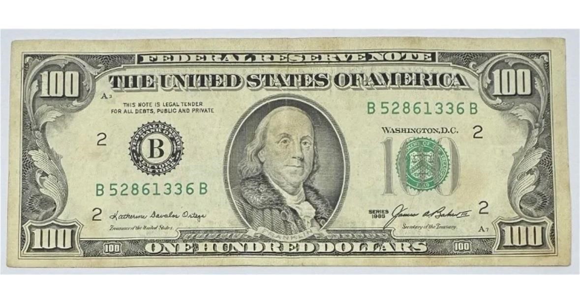 1985 Series 100 Dollar Bill
