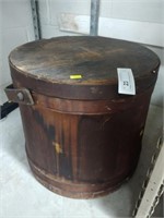 Antique Covered Wooden Stave Firkin