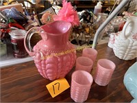 Consolidated Glass Pink Guttate Pitcher & Tumblers