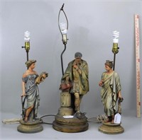 Three Painted Spelter Figural Lamps
