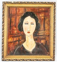 Italian Oil on Canvas Portrait Signed Modigliani