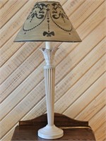 Vintage Heavy Metal Lamp w Painted Shade. 25" T