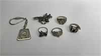 6 X HORSE RELATED STERLING SILVER PIECES