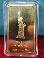 Statue of Liberty Gold Plated Bar