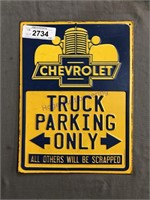 Chevrolet Parking Only tin sign, 9 x 12