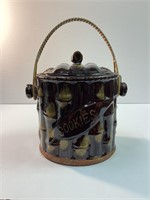 BAMBOO DESIGN COOKIE JAR WITH WICKER HANDLE