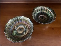 (2) Fenton Stippled Rays Carnival Glass Bowls