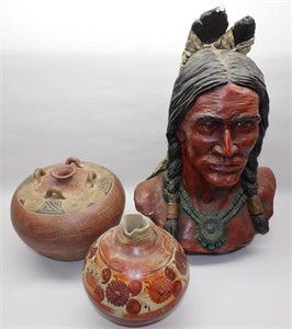 Indian Chief Sculpture (Chipped), Mexico Pot