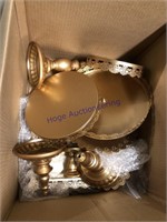 GOLD-COLORED SERVING STANDS, TRAY
