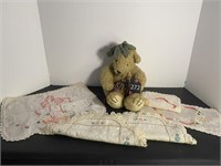 Teddy Bear & Embroidered Doilies