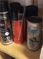Assorted Spray Foam, Snowmobile Oil, Etc