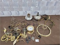 Vintage clock, and oil lantern parts