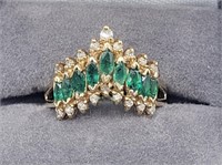14k  Emerald & Diamond Ring.....Size 7