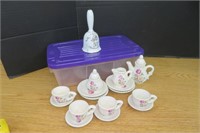 Vintage Child's Tea Set with 13" tote & Bell
