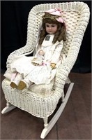 Child’s Wicker Rocking Chair Aw German Bisque Doll