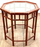 Asian Style Bamboo & Glass Top Octagon Side Table